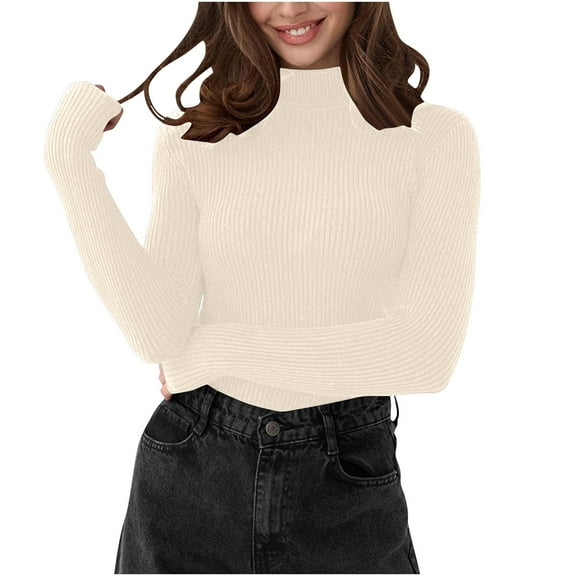 Ahdbta Women Mock Turtleneck Sweaters Long Sleeve Pullover Tops Basic Ribbed Knit Tees Soft Stretch Thermal Undershirts Lightweight Blouse