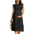 thumbnail image 4 of Deago Womens Summer Maternity Dress for Photoshoot Baby Shower Casual Ruffle Sleeve Boho Maxi Smocked Pregnancy Dresses (Black, L), 4 of 9