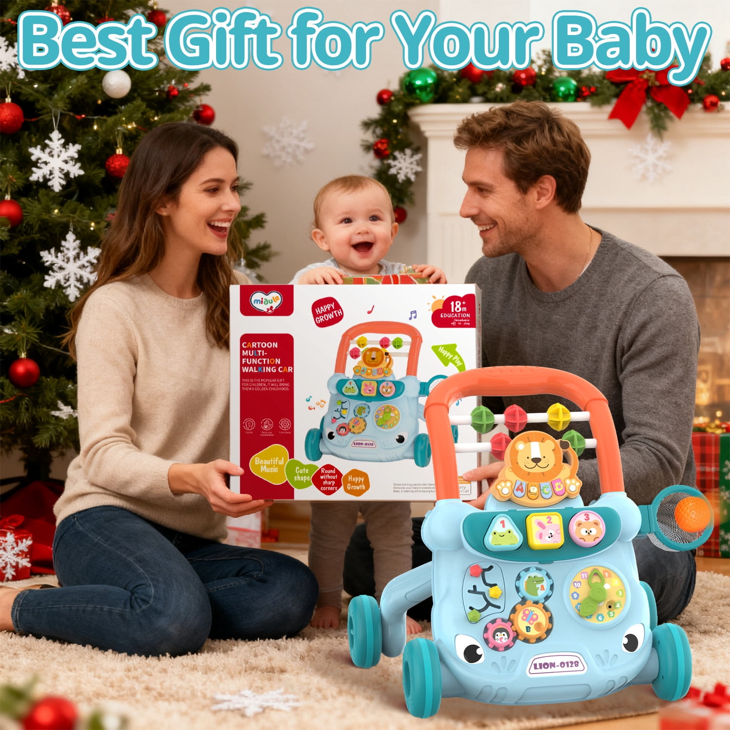 JoyStone Baby Walker with Music Piano and Activity Toys, Educational Push Walker for Infants 6-12 Months (Blue)