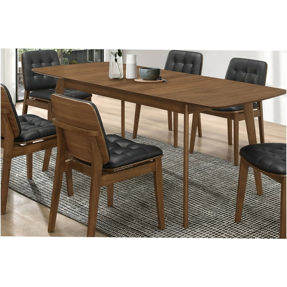 JERFIT Mid-Century Modern Expandable Dining Table with Leaf, Walnut Finish, Solid Wood & MDF Construction, for 6 Person
