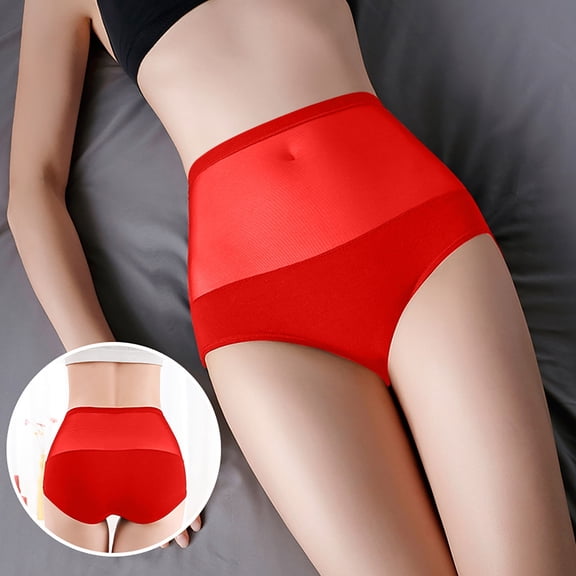 Bigersell Polyester Underwear Women High Waist Ladies Panties Women’s Breathable Mesh Underpants Womens Thermal Briefs Red XXL