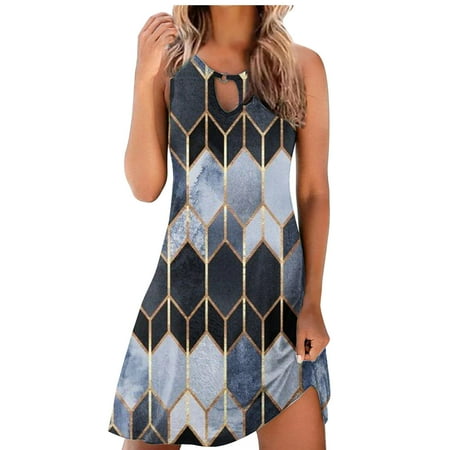 

YanHoo Women s Cute Sleeveless Mini Dress Solid Color Flowy Pleated Beach Dress Sundress