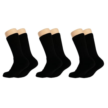 

Solid Cotton Cushion Crew Socks for Women and Men Black 3 Pairs Size 10-13