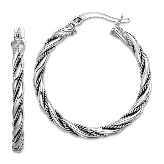 925 Sterling Silver Rhodium Plated Twisted and Textured Hoop Earrings 31.75x29.75mm Wide 2.9m Hoop Earring for Women