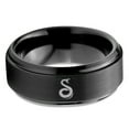 thumbnail image 2 of Tungsten Snake Serpent Slither Rattle Bite Band Ring 8mm Men Women Comfort Fit Black Step Bevel Edge Brushed Polished, 2 of 4