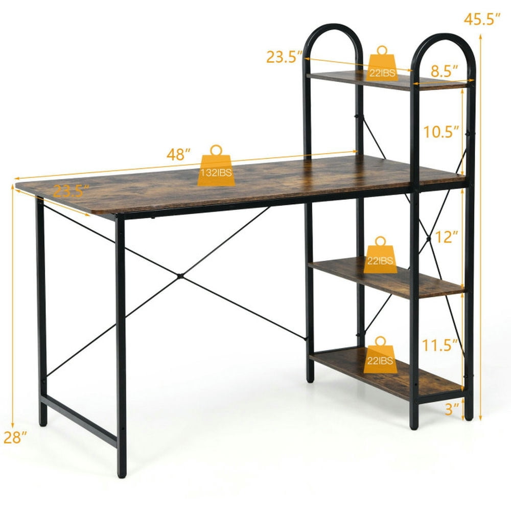 Demi Bonn 48" Reversible Computer Desk with Storage Shelf, Small Home Office Desk Study Writing Table, Rustic Brown