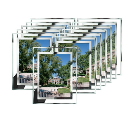 12 Packs 5x7 Glass Picture Frames, Clear Mirror Silver Wedding Photo Frames, Only for Tabletop Display