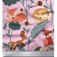 thumbnail image 1 of Soimoi Crepe Silk Fabric Floral,Porcupine & Fox Cartoon Decor Fabric Printed Yard 42 Inch Wide, 1 of 1