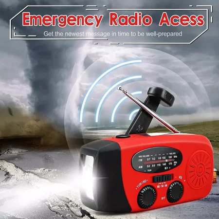 SOONHUA 2000mAh NOAA Emergency Weather Radio Portable Power Bank with Solar Charging, Hand Crank & Battery Operated, SOS Alarm, AM/FM & LED Flashlight for Outdoor Emergency