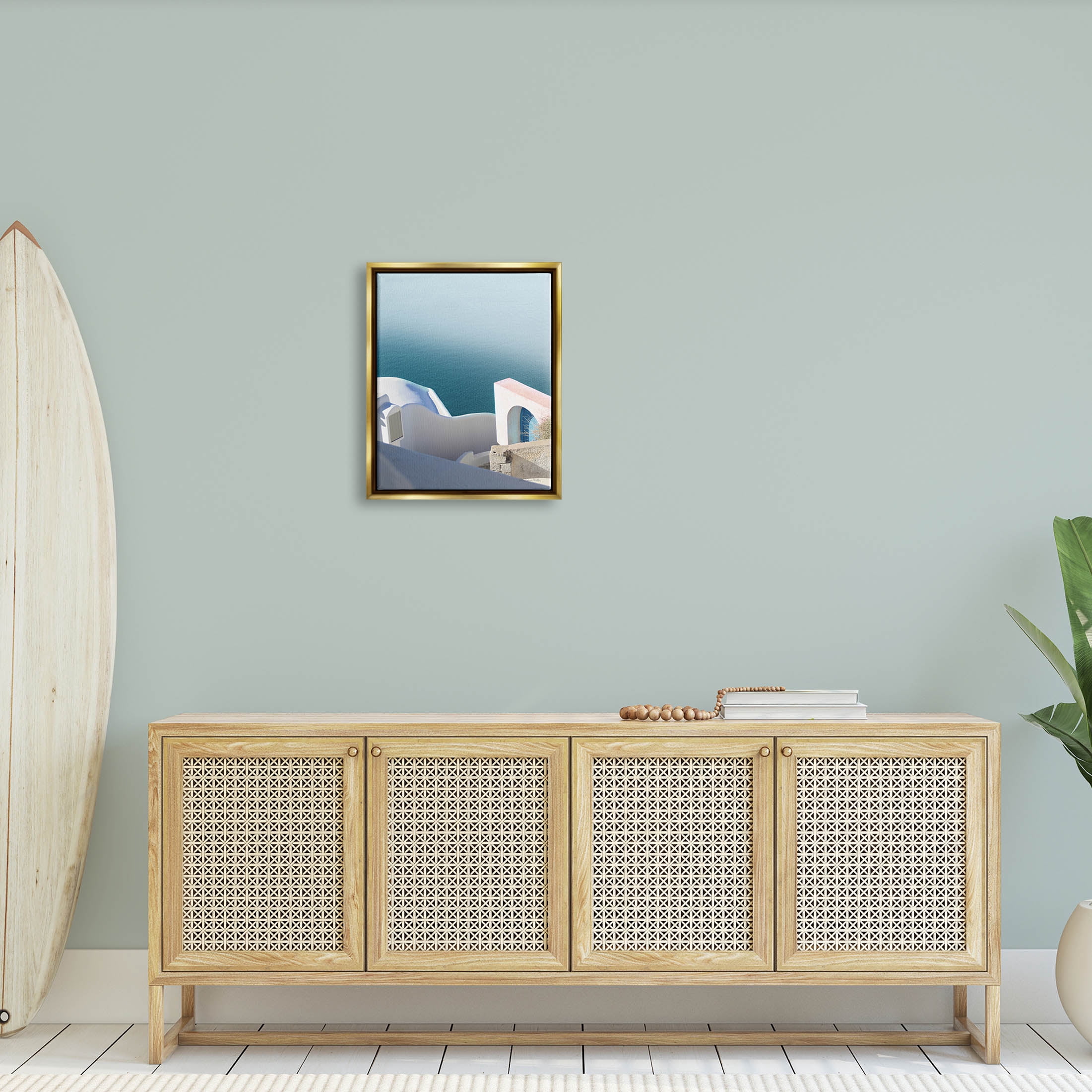 Stupell Industries Picturesque Santorini Coastal Building Photograph Metallic Gold Floating Framed Canvas Print Wall Art, Design by Sara Zieve Miller