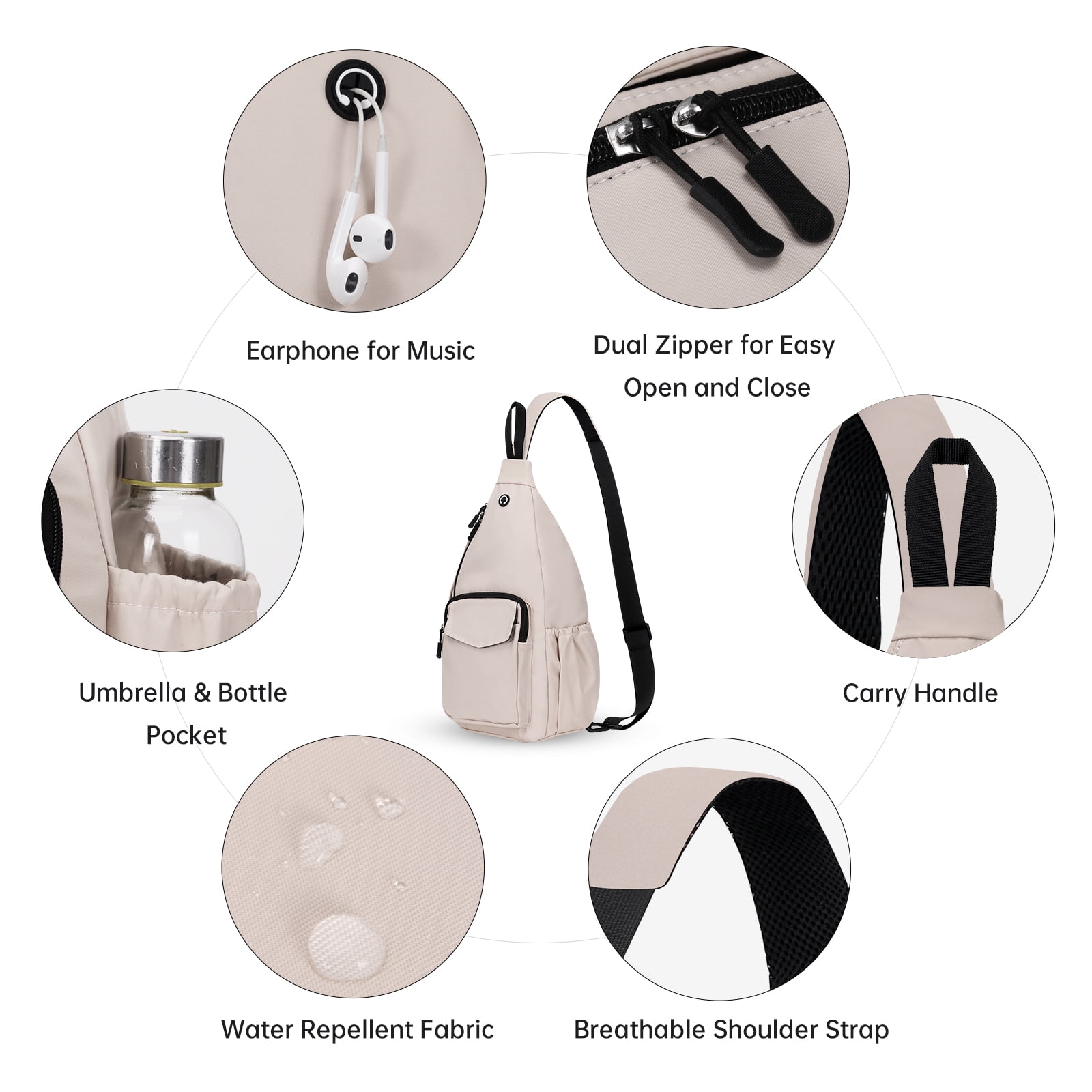 HAWEE Convertible Chest Bag Casual Daypack for Outdoor Cycling Hiking Travel Sling Backpack Crossbody Shoulder Purse for Women, Beige