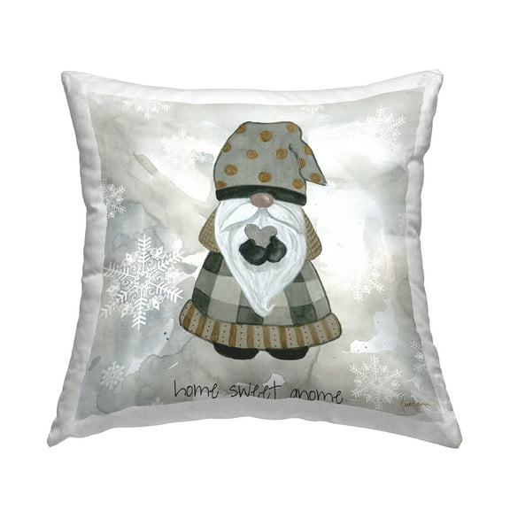 Stupell Industries Welcoming Gnome Heart Seasonal Snowflake Pattern Design by Livi   Fin Throw Pillow