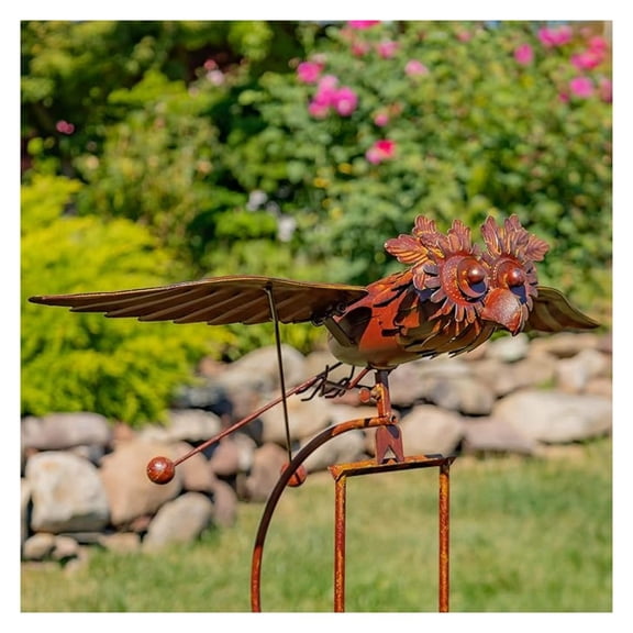 Owl Garden Stakes - Metal Yard Art - 50-56 Inch Outdoor Decor - Rusty Painted Finish - Weather Resistant - Decorative Rocking Stakes for Lawns & Gardens