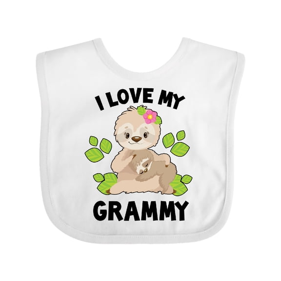 Inktastic Cute Sloth I Love My Grammy with Green Leaves Boys or Girls Baby Bib