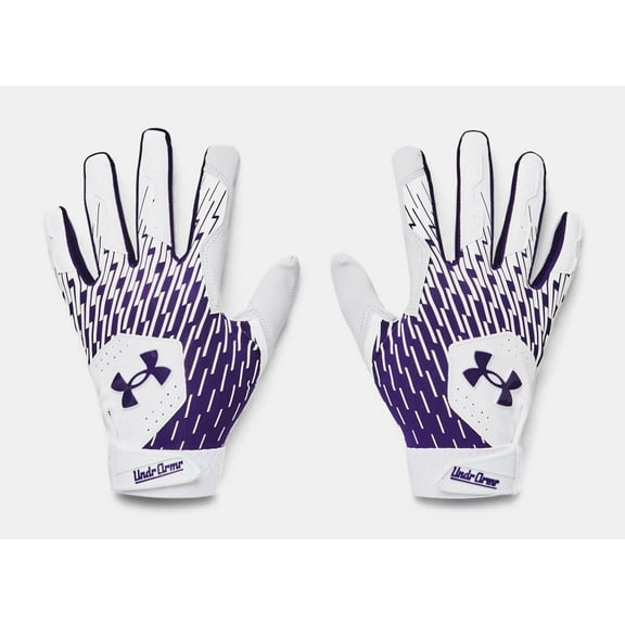 Under Armour Men's UA Clean Up Baseball Batting Gloves 1378764-104 White/Purple