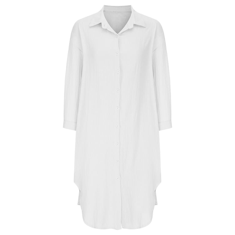 Womens Oversized Cotton Linen Shirts Dress Button Up Long Sleeve  Sun-protection Spring Summer Beach Maxi Cover Ups (Medium, White) -  Walmart.com