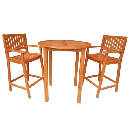 Bar Height Round Table with 2 Stools - Oiled Finish