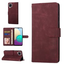 Samsung A12 Wallet Case, Luxury RFID Blocking Card Holder Slot, Stand Premium PU Leather & Soft TPU Back Shockproof Flip Folio Book Magnetic Cover For Samsung Galaxy A12, Winered