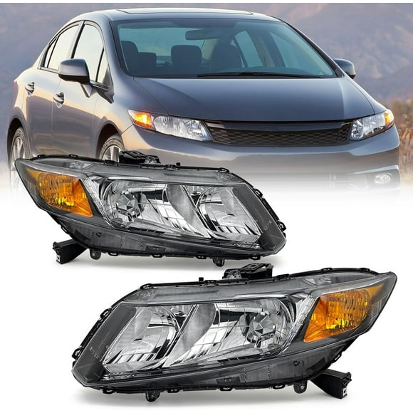 Assemblage de Phare Compatible avec Honda Civic 4Dr Berline/ 2012-2013 Honda Civic 2Dr Coupe Boîtier Noir Réflecteur Ambre (Excepte Modèle Hybride) Côté Gauche+droit Conducteur et Passager