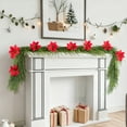 thumbnail image 2 of Luoshdecor Christmas Poinsettia Garland,70.8 in Artificial Holly Leaves Red Berry Poinsettia Garland for Indoor Home Winter Xmas Holiday Fireplace Stairs Decoration, 2 of 8