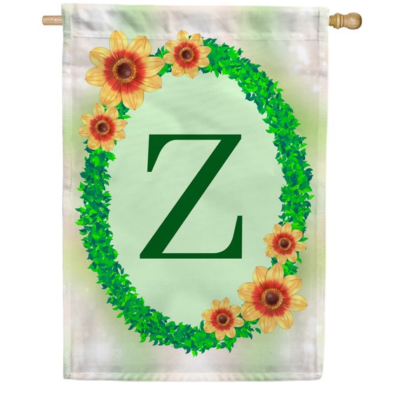 America Forever Summer Sunflower Wreath Monogram House Flag Letter A 28 x 40 inches Green Ivy Wreath Summertime Double Sided Vertical Outdoor Yard Lawn Decorative Seasonal Yellow Floral House Flag