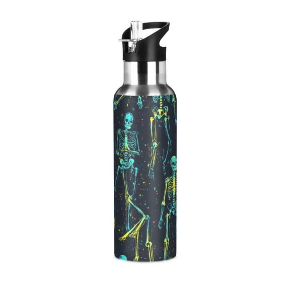 ALAZA Skeletons Pattern Water Bottle Insulated Flask Stainless Steel Straw Lid 20 oz
