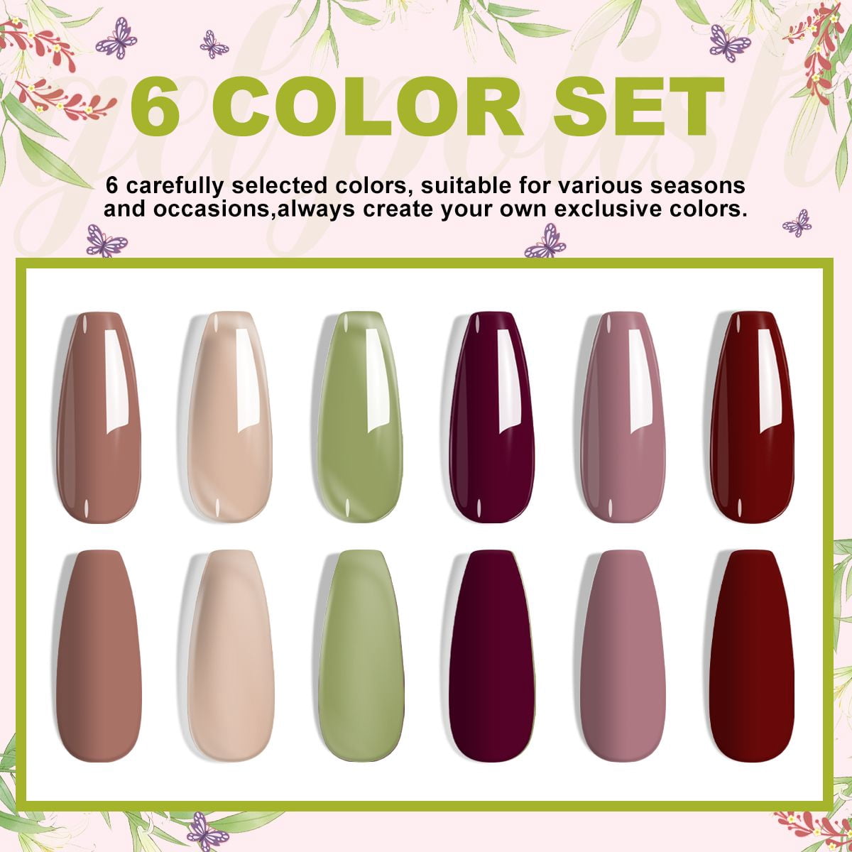 6Pcs Gel Polish Set, 6 Vibrant Colors UV Gel Nail Polish Red Blue Green Christmas Gift for Women Girls