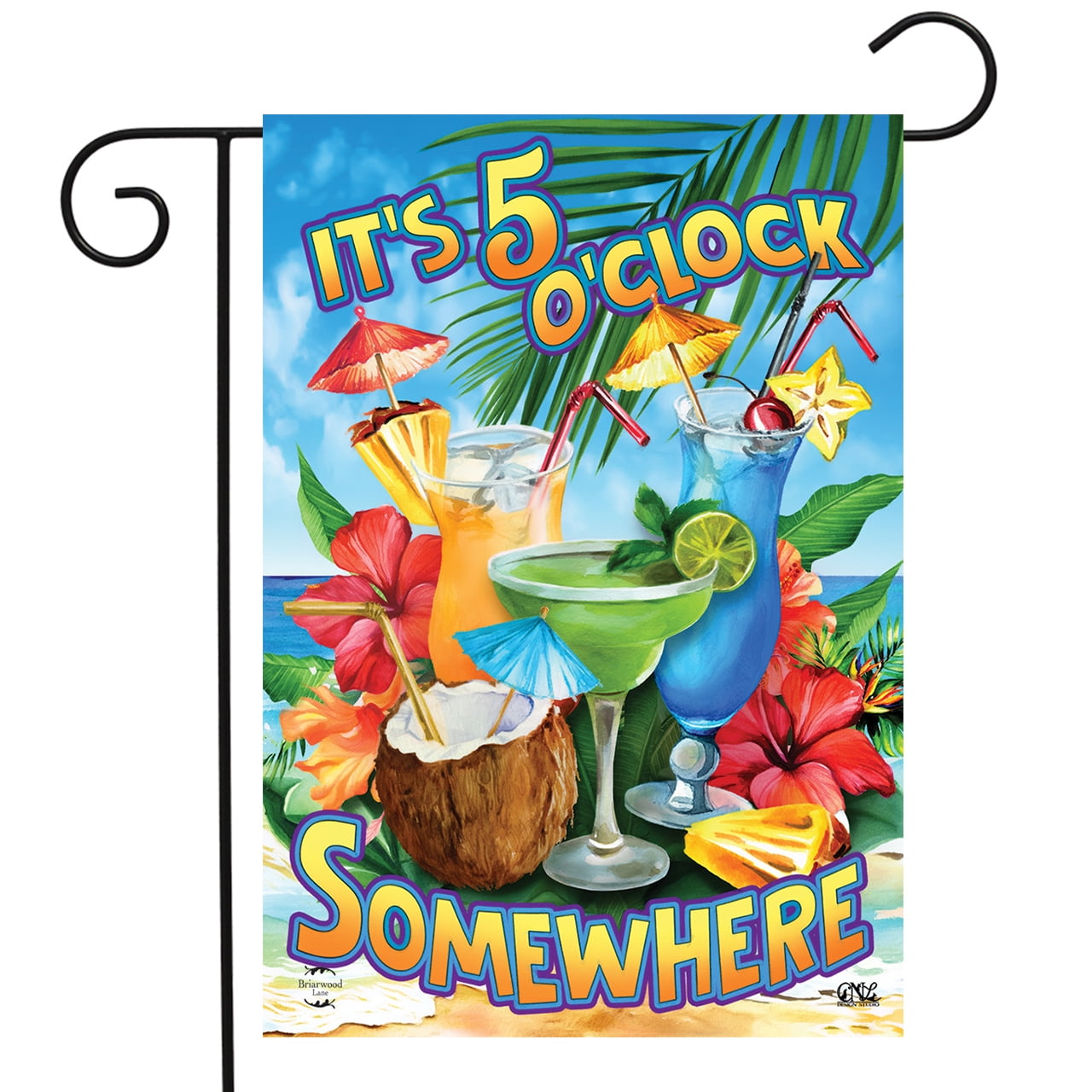 5 O'Clock Cocktails Summer Garden Flag 12.5x18 Tropical Drinks Briarwood Lane