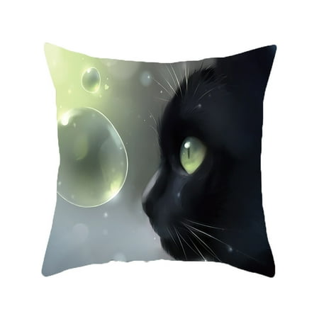 Black Cat Decorative Cushion Cover Cotton Linen Square Throw