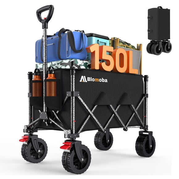 Carrito plegable Blomoba de 150 L con ruedas más anchas, negro
