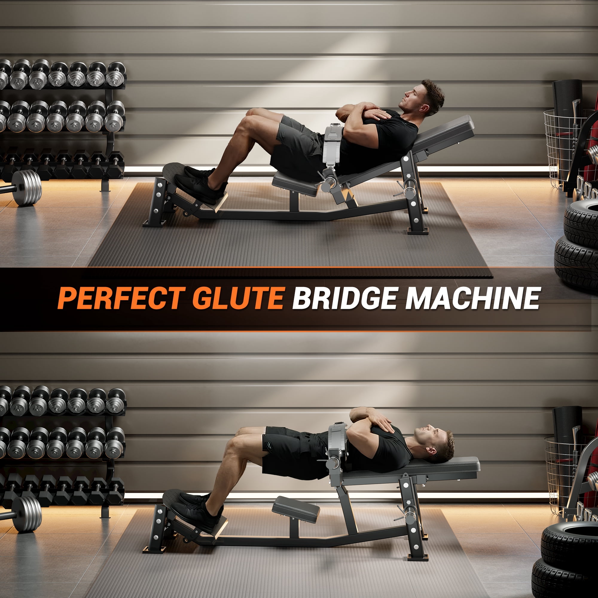 JoanKaren Hip Thrust Machine Glute Bridge,830LBS Heavy Duty Butt Muscle Building and Shaping Exercise Equipment with Adjustable Footboard & Weight Holder,for or Men & Women