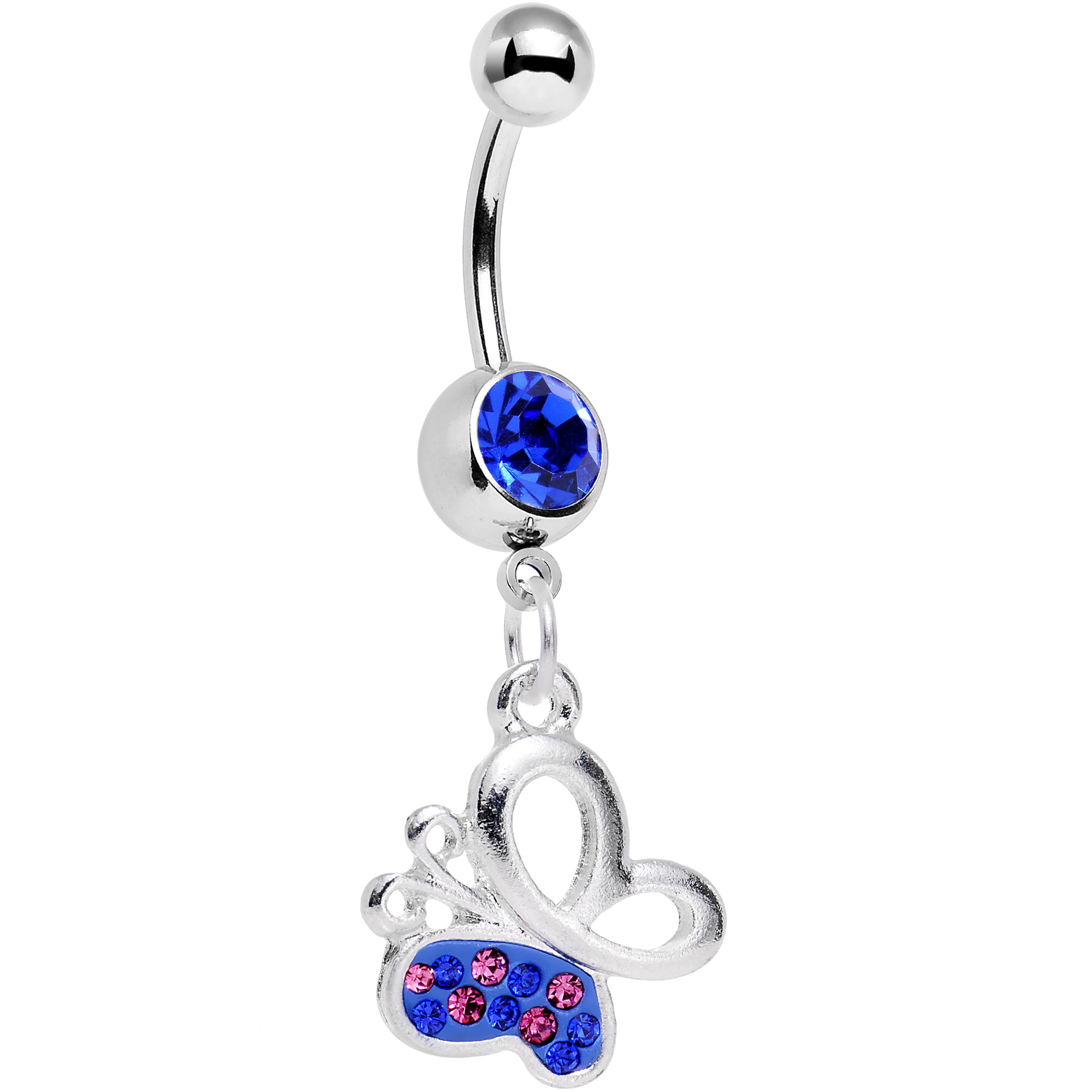 Gold Plated Sapphire Blue Butterfly Navel Ring