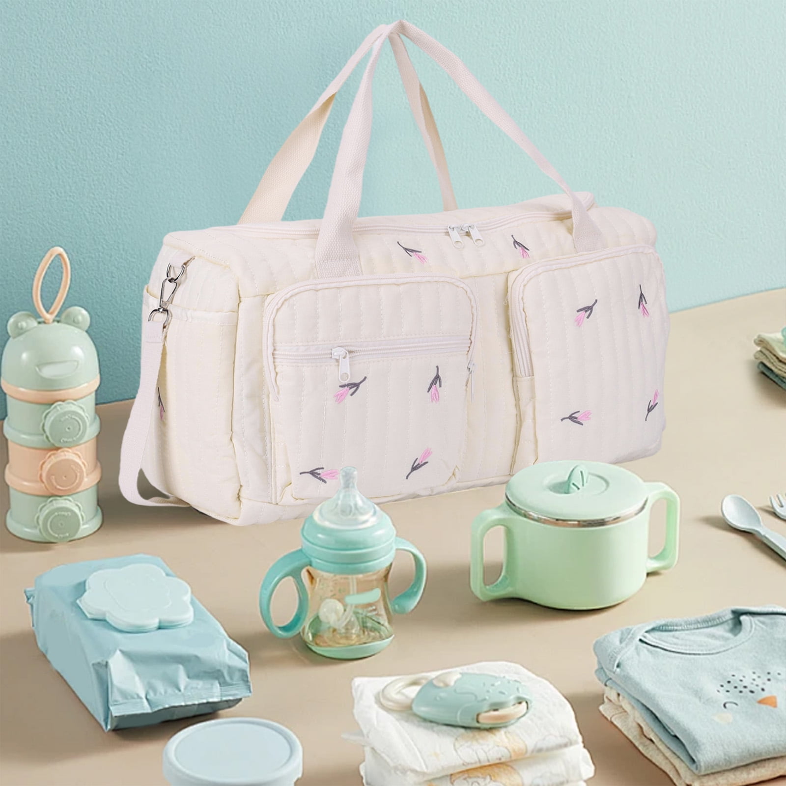 Quilted Baby Diaper Bag Large Cute Duffle Bag For Women (Tulip)