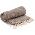 thumbnail image 1 of Benzara BM123962 Jeter Couverture Brun Foncé Riche et Blanc Réversible avec Pompons, 1 of 1