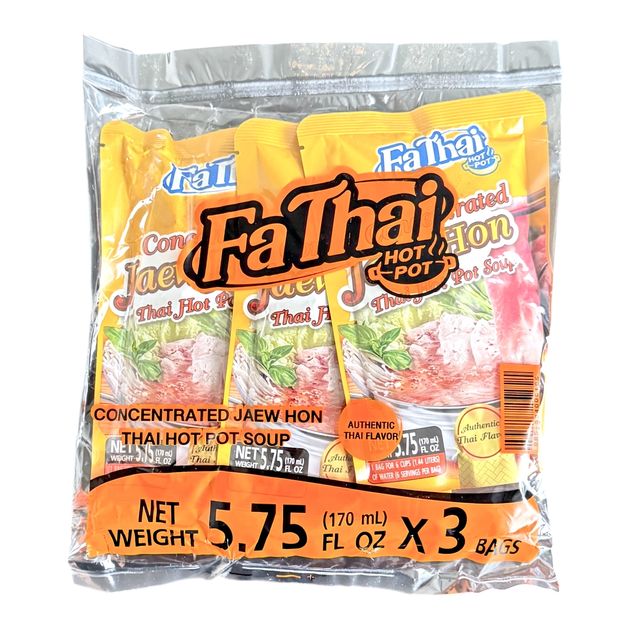 Fa Thai Concentrated Jaew Hon Thai Hot Pot Soup Base – Authentic Thai Flavor, Product of Thailand, Perfect for Hotpot, Sukiyaki, Rice Noodles, and BBQ - 5.75oz (170ml) (Pack of 3)