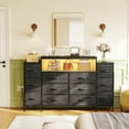 thumbnail image 3 of EnHomee 55" W Black Dressers for Bedroom with LED Lights & Charging Station 12 Drawer Fabric Dressers,11.8"D x 33.5"H, 3 of 8