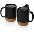 thumbnail image 1 of 15 oz Coffee Mugs, Set of 2 Large Ceramic Mugs, Mug Set with Insulated Cork Bottom and Splash Proof Lid for Men, Women, Coffee, Tea, black, 1 of 5