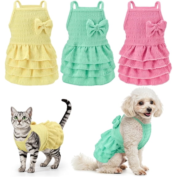 LyssKMK 3Pcs Dog Summer Dresses Dog Camisole Dress with Tiered Skirt Pet Tiered Dress Summer Spring Clothes Pullover Vest Skirt for Small Medium Dogs S