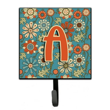 Letter A Flowers Retro Blue Leash or Key Holder