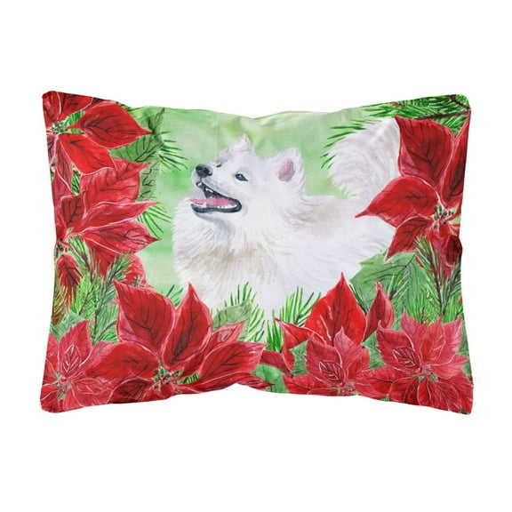 Carolines Treasures CK1339PW1216 Samoyed Poinsettas Canvas Fabric Decorative Pillow 12H x16W multicolor