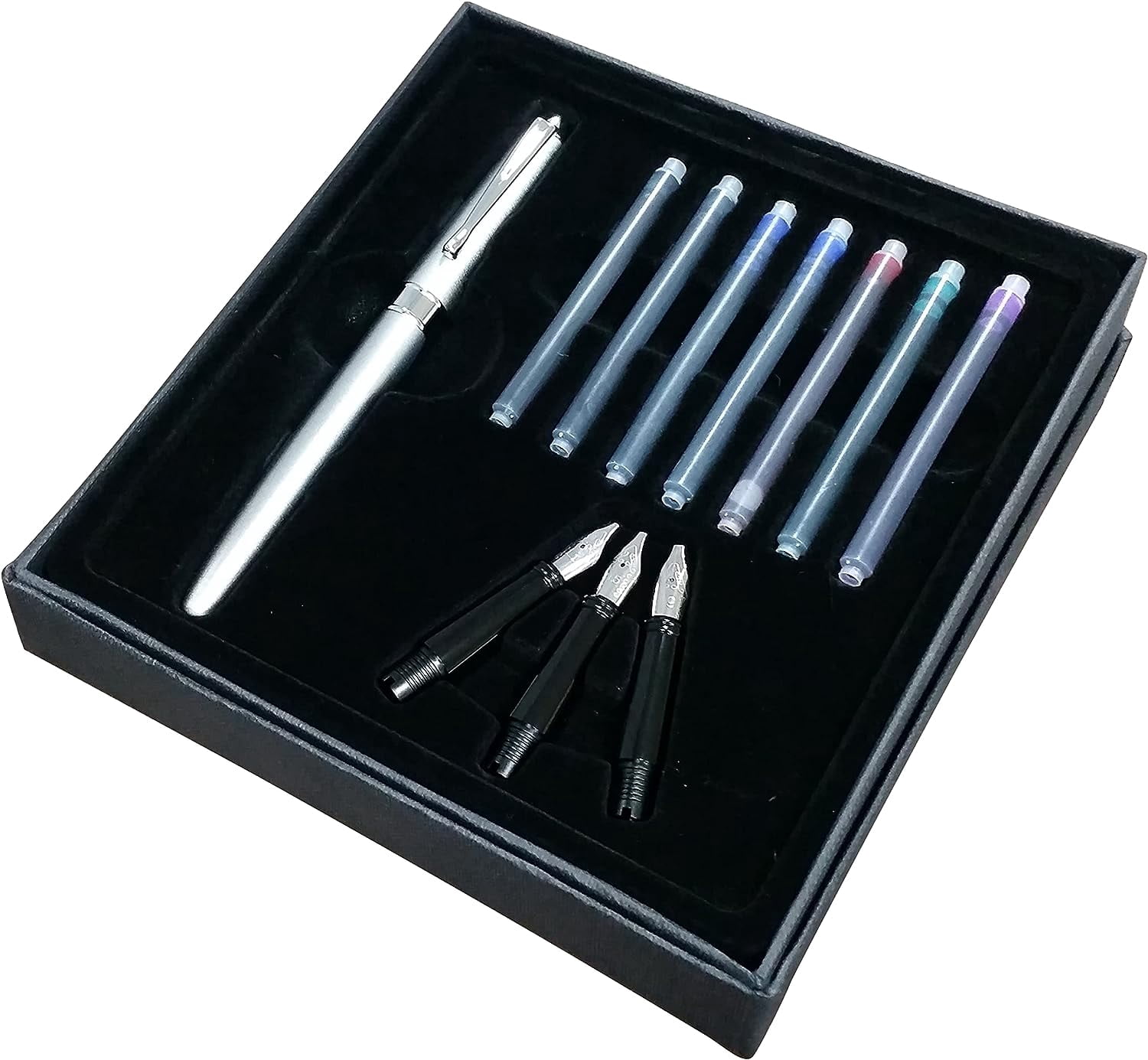Calligraphy Fountain Pen Set For Caligrapher Silver Bundle With A calligraphy-fountain-pen-set-for-caligrapher-silver-bundle-with-a