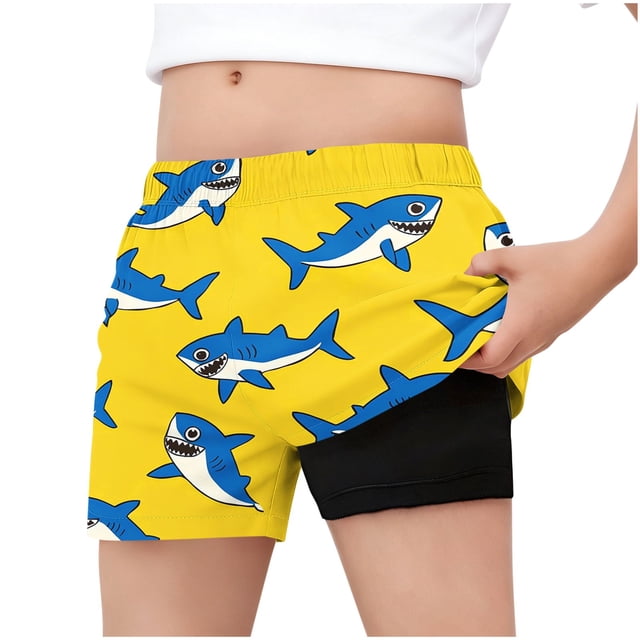 Boys' Swim Trunks Breathable Printed Elastic Waistband Double-Layer Five Quarter Pants Swim Trunks with Pockets