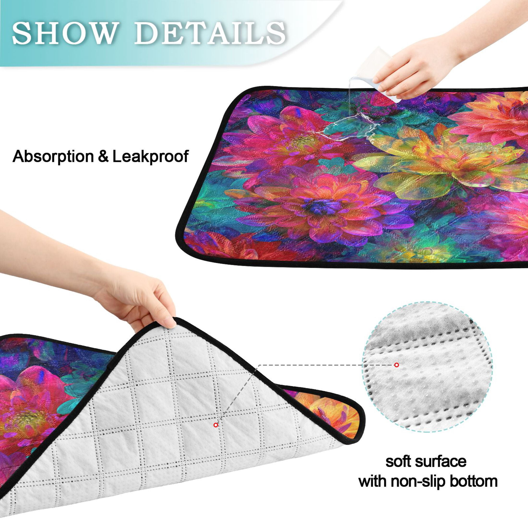 Washable Pet Pee Pads with Super Absorbent Reusable Training Pads for Dogs & Cats Colorful and Bright Floral Pattern