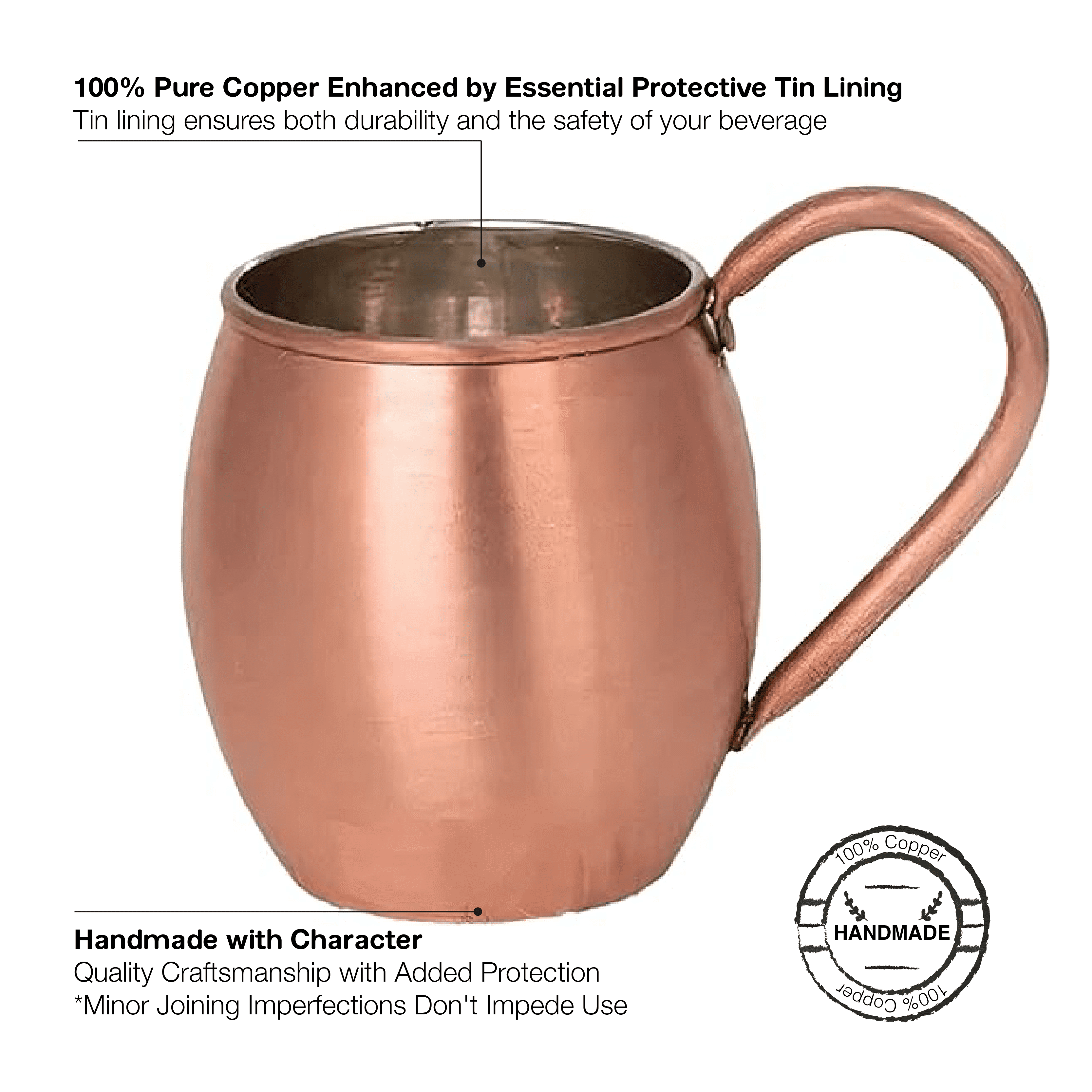 Pure Solid Copper Mugs 16oz Drinking Cup, Size: 16 fl oz, Bronze
