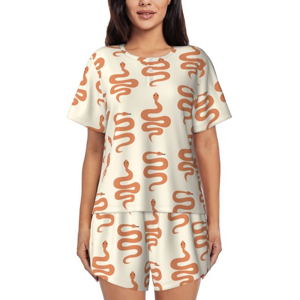 Fotbe Hand Drawn Snake Conjunto de Pijama Estampado para Mujer, 2 Piezas, Ropa de Dormir con Camiseta de Manga Corta y Shorts Suaves-Medium