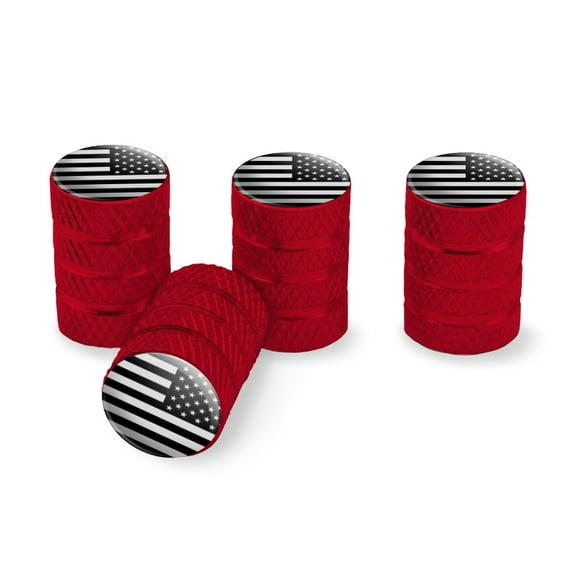 Subdued Reverse American USA Flag Black White Military Tactical Tire Rim Wheel Aluminum Valve Stem Caps - Red
