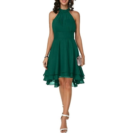 Colorful Club Dresses Casual Cold Shoulder Halter Maxi Chiffon Dress For Women Summer Ladies Boho Sleeveless Beach Party Club Prom Evening Cocktail Dresses Green 8/S ()