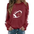 thumbnail image 3 of Sorvello Women's Football Graphic Sweatshirt Game Day Pullover Soft Breathable Cozy Long Raglan Sleeve Streetwear Fall Casual Athletic Top for Women Deep Red XXL, 3 of 7