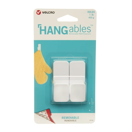 VELCRO Brand HANGables Removable Wall Hooks | Easy-to-Remove Wall Fasteners | Damage-Free  Non-Permanent Hooks for Lightweight Items | Small  Holds 1 lb. White 2 ct