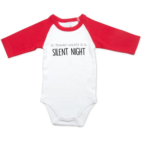 Silent Night - 12-24 Months 3/4 Length Red Sleeve Onesie